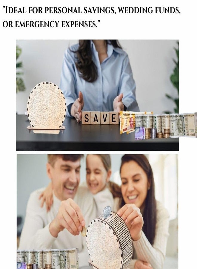 MANTRAVIB صندوق توفير خشبي فاخر، حصالة نقود للكبار والصغار، صندوق نقود لتتبع الأهداف المالية الشخصية، والميزانية، وأموال الزفاف، ومدخرات الطوارئ (1، دائري) - Image 3